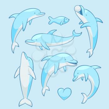 Dolphins vector set, vector cartoon illustration eps 10