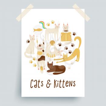 Cats vector poster concept, friendly and childish design