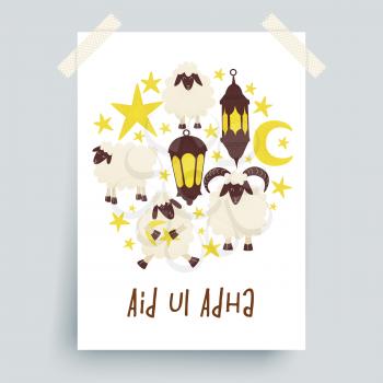 Eid ul Adha, muslim holiday, sheep vector design
