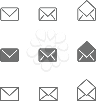 Email icons set on white background. Vector illustration