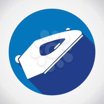 Vector iron icon. White iron isolated illustration on blue background with long shadow.