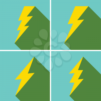 Set of flat lightning symbols set. Vector illustration.