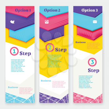 Set of banner design template. Three vertical banners. Colorful design vector elements.