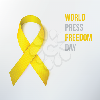 World Press Freedom Day. Golden Ribbon on White Background.