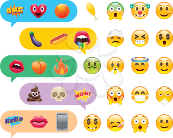 Abstract Cute Funny Emoji Emoticon Icon Set with Chat Messages