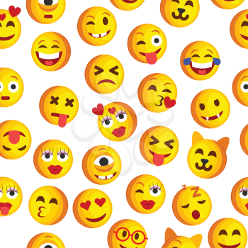 Emoji Seamless Pattern on a White Background. Vector Texture with Emoticons. Illustration