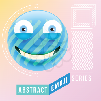 Abstract Cute Happy Emoji. Abstract Emoji Series. Blue Happy Emoticon Face.