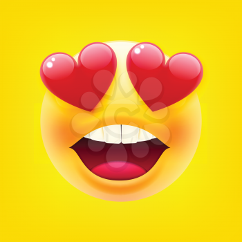 Smiling Face With Heart-Eyes Emoji. Smiley Face. Happy Emoticon. Laughing Emoticon. Smile icon. Isolated Vector Illustration on Yellow Background