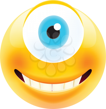 Cyclop Smile Emoticon with Teeth. Realistic Modern Emoji. Smile icon. Isolated Illustration on White Background