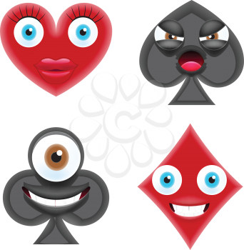 Emoji Suit of Playing Cards. Vector Illustration Symbols Isolated on White Background