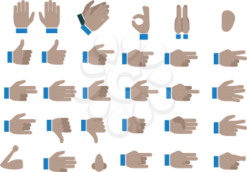 Set of Black Hands Emojis and Icons. Symbols and Signs. Different Hands, Gestures, Signals and Signs. Vector Illustration