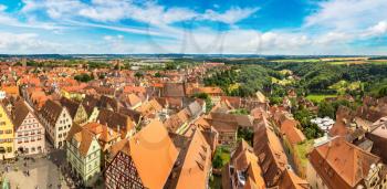 Panoramic aerial view of Rothenburg in a beautiful summer day, Germany