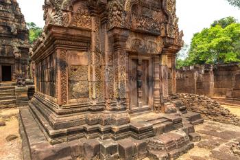 Banteay Srei temple in complex Angkor Wat in Siem Reap, Cambodia in a summer day