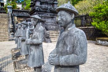 Tomb of Khai Dinh with Manadarin hnour guard in Hue, Vietnam in a summer day