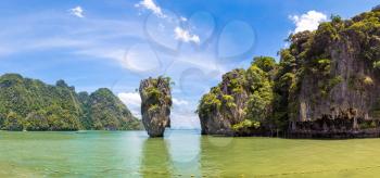 Panorama of James Bond Island in Phang Nga bay, Thailand in a summer day