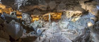 Panorama of Huge cave in Halon bay, Vietnam in a summer day