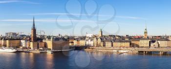 Panorama of Gamla Stan, the old part of Stockholm in a sunny day, Sweden