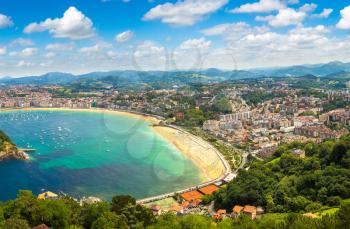 Panoramic aerial view of San Sebastian (Donostia) in a beautiful summer day, Spain