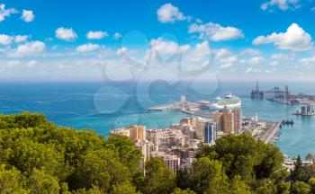 Panoramic aerial view of Malaga in a beautiful summer day, Spain