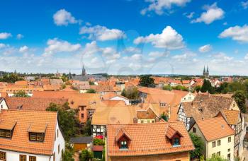 Panoramic aerial view of Quedlinburg in a beautiful summer day, Germany