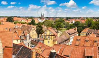 Panoramic aerial view of Quedlinburg in a beautiful summer day, Germany