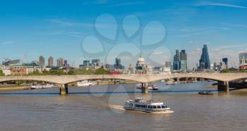 Cityscape of London and Blackfriars Bridge in a beautiful summer day, England, United Kingdom