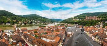 Panoramic aerial view of Heidelberg in a beautiful summer day, Germany