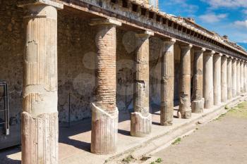Pompeii city destroyed in 79BC by the eruption of volcano Vesuvius, Italy in a beautiful summer day