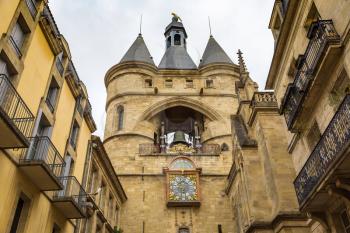 Grosse Closhe Bell tower gate in Bordeaux in a beautiful summer day, France