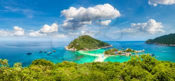 Panorama of Nang Yuan Island, Koh Tao, Thailand in a summer day