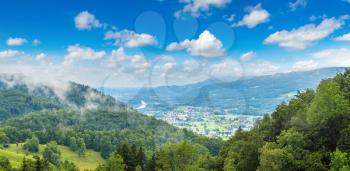 Aerial panoramica view of   Salzkammergut, Austria in a beautiful summer day