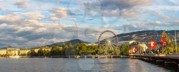 Ferris wheel in Geneva in a beautiful summer day, Switzerland
