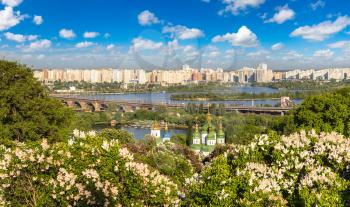 Panoramic view of Kiev and Vydubychi Monastery in Ukraine in a beautiful summer day