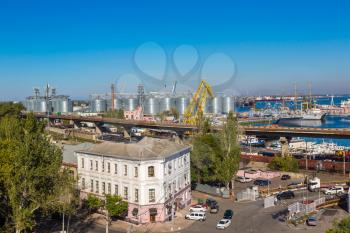 Cargo container terminal port in Odessa, Ukraine in a beautiful summer day