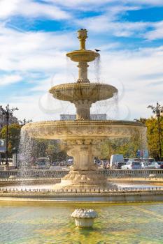 Central fountain in Bucharest, Romania in a beautiful summer day