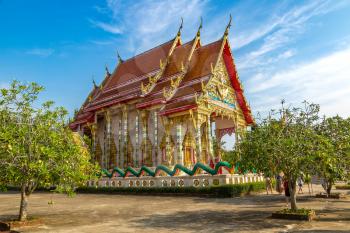 Buddhist temple Wat Kaew Manee Si Mahathat near Phuket in Thailand in a summer day