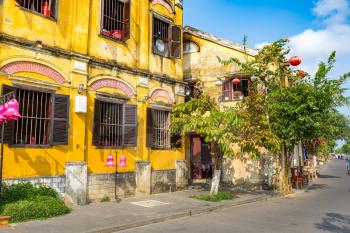 Colorful street  in Hoi An, Vietnam in a summer day