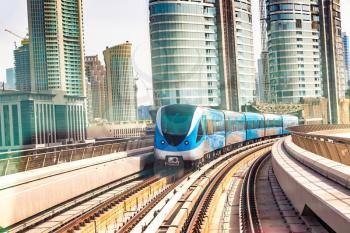 Dubai metro railway in a summer day in Dubai, United Arab Emirates