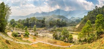 Panorama of Mountain river in Sapa, Lao Cai, Vietnam in a summer day