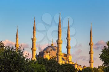 Blue mosque (Sultan Ahmet mosque) in Istanbul, Turkey in a beautiful summer night