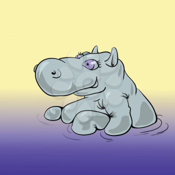 colorful illustration with hippo for your design