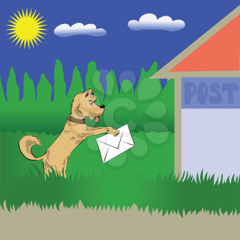 colorful illustration with dog and letter for your design