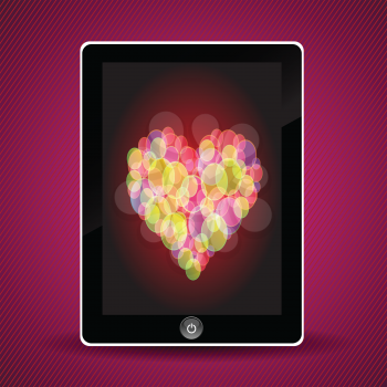 colorful illustration with tablet computer and heart for your design