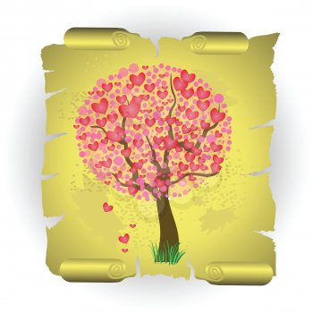 colorful illustration with heart tree on old paper for your design
