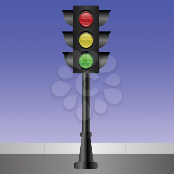colorful illustration with  traffic light on a blue background
