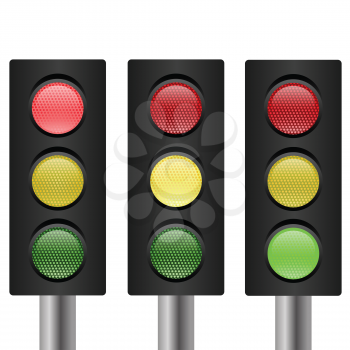 colorful illustration with set of traffic light on a white background