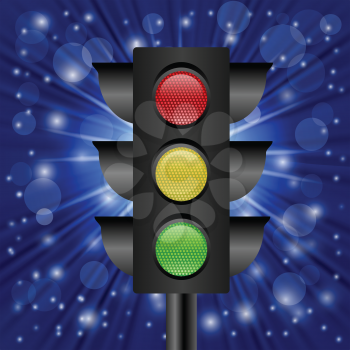 colorful illustration with  traffic light on a blue star  background