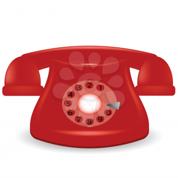 colorful illustration with old red phone on a white background