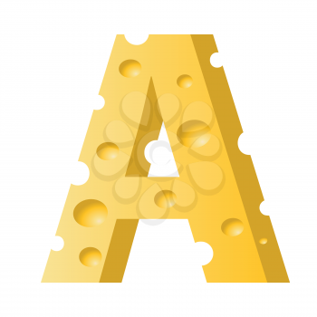 colorful illustration with cheese letter A  on a white background