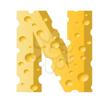 colorful illustration with cheese letter N  on a white background